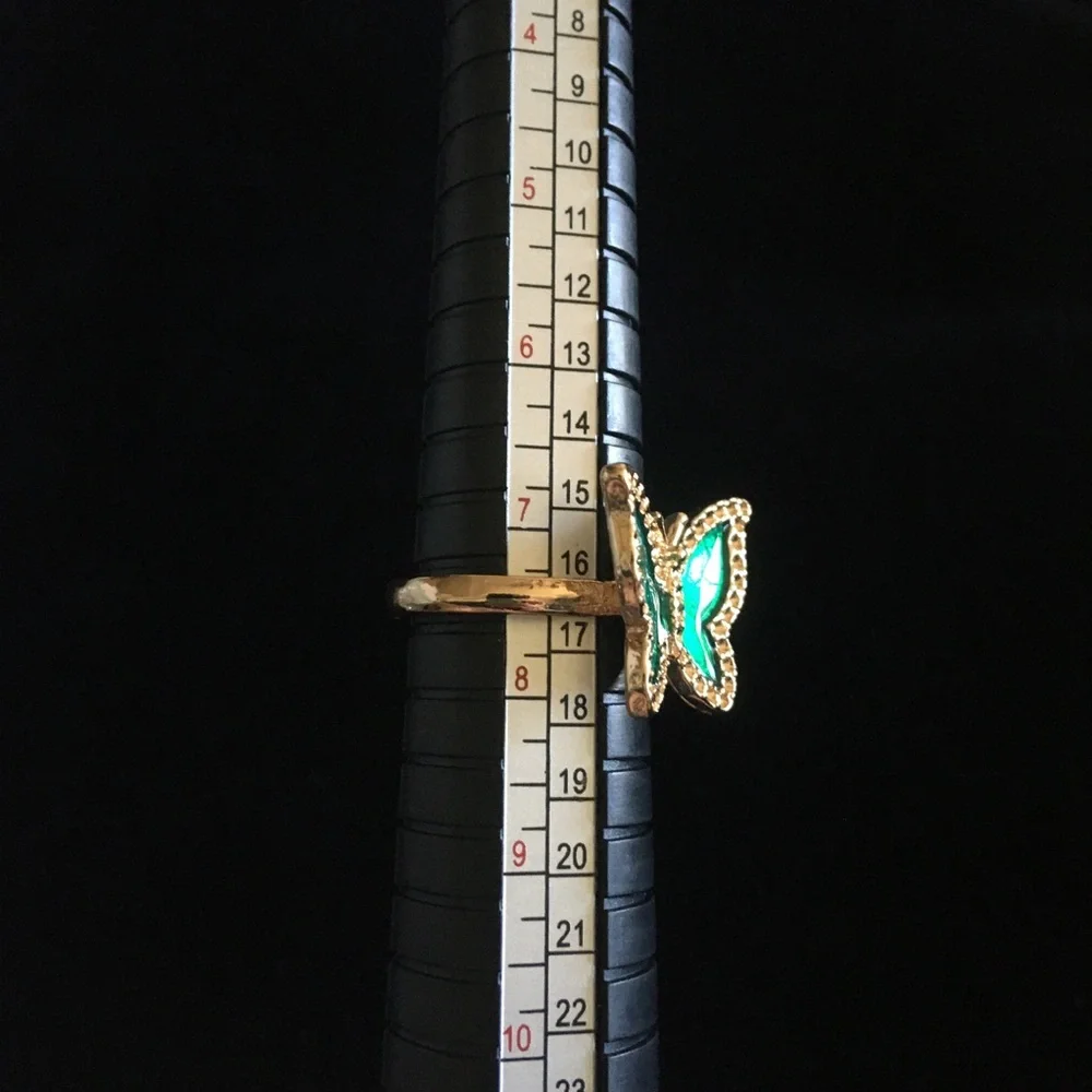 Green and Gold Tone Butterfly Ring